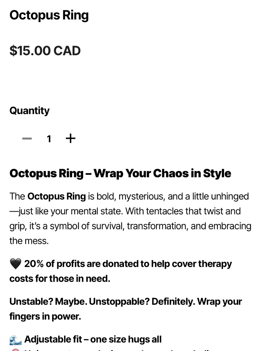 Octopus Ring – Black Adjustable Statement Ring